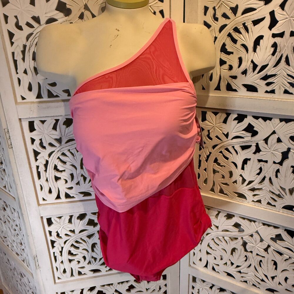Anne Cole Asymmetrical One piece Swimsuit Size XXL NWT Pink